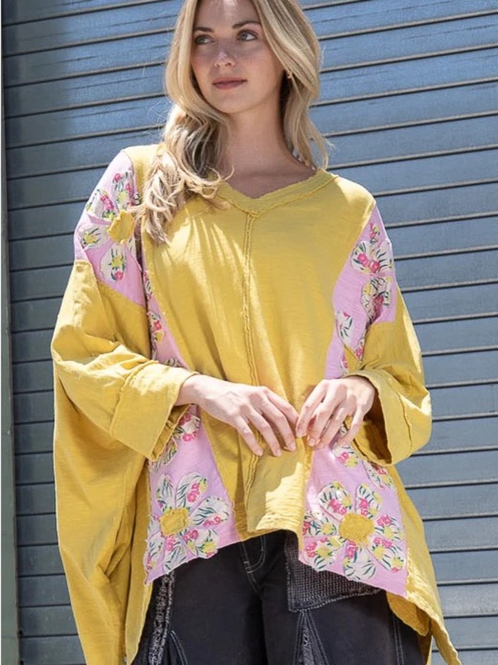 Blue Velvet Daisy Flower Patch Oversized Shirt